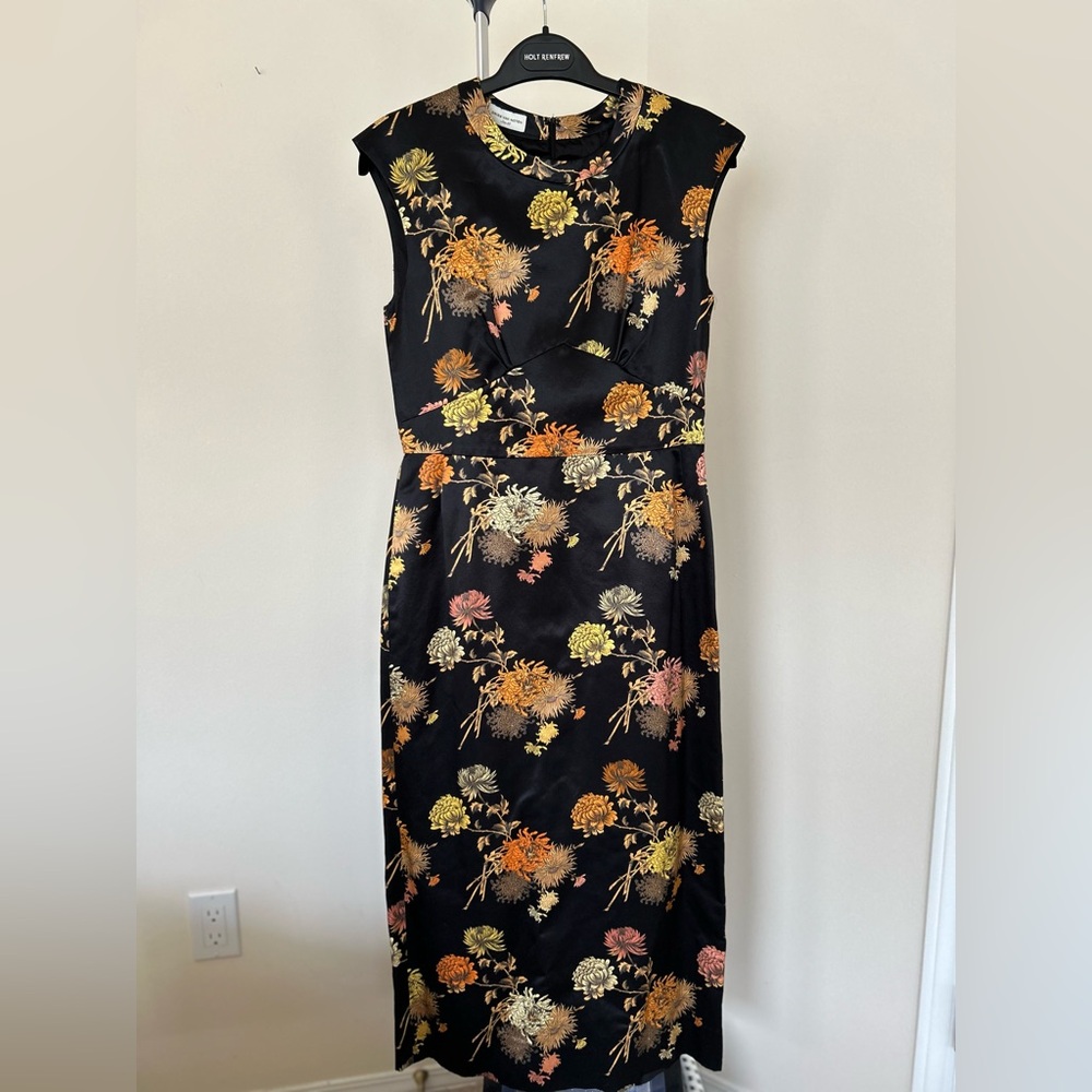 DRIES VAN NOTEN black orange Japonaise floral shift silk dress Size IT 38